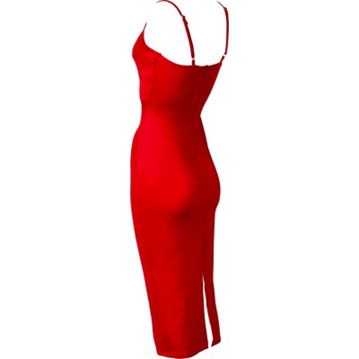 'Abia' red midi dress with deep v-neck